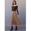 imageCHICWISH Women Gilded Glow Sequin Embellished Print Tulle Tutu Skirt Aline Elastic Waist Mesh DoubleLayered Midi SkirtGold