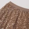 imageCHICWISH Women Gilded Glow Sequin Embellished Print Tulle Tutu Skirt Aline Elastic Waist Mesh DoubleLayered Midi SkirtGold