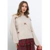 imageCHICWISH Women Plaid Bow Embellished Knit Sweater Crewneck Puff Sleeve Casual Fuzzy Holiday Party Knit Pullover TopsOatmeal