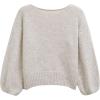 imageCHICWISH Women Plaid Bow Embellished Knit Sweater Crewneck Puff Sleeve Casual Fuzzy Holiday Party Knit Pullover TopsOatmeal