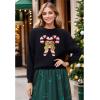 imageCHICWISH Women Sequin Bowknot Candy Cane Print Knit Christmas Sweater Crewneck Long Sleeve Holiday Sweaters PulloverBlack
