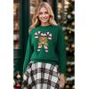 imageCHICWISH Women Sequin Bowknot Candy Cane Print Knit Christmas Sweater Crewneck Long Sleeve Holiday Sweaters PulloverGreen