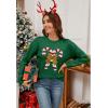 imageCHICWISH Women Sequin Bowknot Candy Cane Print Knit Christmas Sweater Crewneck Long Sleeve Holiday Sweaters PulloverGreen
