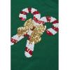 imageCHICWISH Women Sequin Bowknot Candy Cane Print Knit Christmas Sweater Crewneck Long Sleeve Holiday Sweaters PulloverGreen