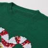 imageCHICWISH Women Sequin Bowknot Candy Cane Print Knit Christmas Sweater Crewneck Long Sleeve Holiday Sweaters PulloverGreen