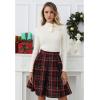 imageCHICWISH Women Shining Plaid Midi Skirt Casual High Waisted A Line Flared Pleated Holiday Party Tweed Tartan SkirtRed