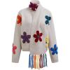 imageCHICWISH Women 3D Colorful Crochet Flower Pattern Knit Cardigan V Neck Long Sleeve Casual Sweater Coats with Tassel ScarfSand