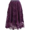imageCHICWISH Women 3D Floral Embroidered Tulle Skirt Flare A Line High Elastic Waist Mesh DoubleLayered Holiday Midi SkirtPlum