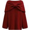 imageCHICWISH Women Bowknot 2 Pieces Mini Sweater Dress Boat Neck Long Sleeve Cute Metallic Mix Party Knit Pullover SweaterRed