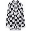 imageCHICWISH Women Checkered Ghosts Print Open Front Knit Cardigan Casual Long Sleeve Halloween Party Knit Sweater CoatsWhite