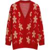 imageCHICWISH Women Christmas Cardigan Gingerbread Man Print Open Front Knit Sweaters V Neck Long Sleeve Cropped CoatsRed