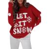 imageCHICWISH Women Christmas Snow Pattern Knit Sweater Long Sleeve Round Neck Soft Chunky Holiday Party Loose Pullover TopsRed