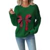 imageCHICWISH Women Christmas Tartan Bow Knit Sweater Crewneck Long Sleeve Casual Holiday Party Ribbed Pullover Tops JumpersGreen