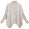 imageCHICWISH Women Contrast Ribbed Knit Sweater Mock Neck Batwing Sleeve Oversized Pullover Tops Casual Cape PonchoCream