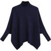 imageCHICWISH Women Contrast Ribbed Knit Sweater Mock Neck Batwing Sleeve Oversized Pullover Tops Casual Cape PonchoNavy
