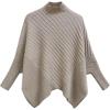imageCHICWISH Women Contrast Ribbed Knit Sweater Mock Neck Batwing Sleeve Oversized Pullover Tops Casual Cape PonchoOatmeal