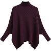 imageCHICWISH Women Contrast Ribbed Knit Sweater Mock Neck Batwing Sleeve Oversized Pullover Tops Casual Cape PonchoPlum