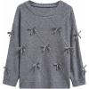 imageCHICWISH Women Diamond Pattern Knit Sweater Cute BowDecor Fall Winter Crewneck Long Sleeve Casual Knit Pullover TopsGrey
