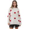 imageCHICWISH Women Fuzzy Hearts Knit Sweater Long Sleeve Round Neck Valentines Day Party Loose Soft Pullover Sweater TopOatmeal