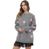 imageCHICWISH Women Fuzzy Hearts Knit Sweater Long Sleeve Round Neck Valentines Day Party Loose Soft Pullover Sweater TopSmoke