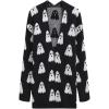 imageCHICWISH Women Halloween Naughty Ghosts Print Open Front Knit Cardigan Casual Long Sleeve Holiday Party Sweater CoatsBlack