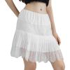 imageCHICWISH Women Lace Panelled Pleated Mini Skirt Ruffle Lace Trim Elastic Waist Solid Flowy Short SkirtWhite