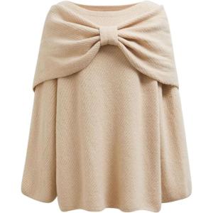 imageCHICWISH Women Bowknot 2 Pieces Mini Sweater Dress Boat Neck Long Sleeve Cute Metallic Mix Party Knit Pullover SweaterSand