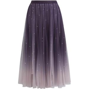 imageCHICWISH Womens LilacCreamGreyPinkBlack Layered Mesh Ballet Prom Party Tulle Tutu ALine Maxi SkirtPurple Gradient Sequined