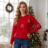 imageCHICWISH Women 3D Bowknot PomPom Merry Christmas Knit Sweater Cute Crew Neck Long Sleeve Holiday Party Pullover TopRed