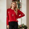 imageCHICWISH Women 3D Bowknot PomPom Merry Christmas Knit Sweater Cute Crew Neck Long Sleeve Holiday Party Pullover TopRed