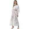 imageCHICWISH Women Long Sleeve Maxi Dress Watercolor Floral Print Crewneck Casual Pleated Summer Long Dresses with BeltWhite
