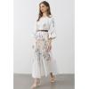 imageCHICWISH Women Long Sleeve Maxi Dress Watercolor Floral Print Crewneck Casual Pleated Summer Long Dresses with BeltWhite