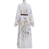 imageCHICWISH Women Long Sleeve Maxi Dress Watercolor Floral Print Crewneck Casual Pleated Summer Long Dresses with BeltWhite