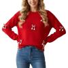 imageCHICWISH Women 3D Bowknot PomPom Merry Christmas Knit Sweater Cute Crew Neck Long Sleeve Holiday Party Pullover TopRed