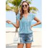 imageDisamer Summer Tops for Women Petal Short Sleeve Shirts Dressy Pleated Tunic 2025 Casual V Neck Button Down BlousesDewdrop Blue