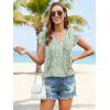 imageDisamer Summer Tops for Women Petal Short Sleeve Shirts Dressy Pleated Tunic 2025 Casual V Neck Button Down BlousesDewdrop Green