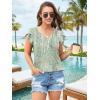 imageDisamer Summer Tops for Women Petal Short Sleeve Shirts Dressy Pleated Tunic 2025 Casual V Neck Button Down BlousesDewdrop Green