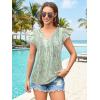 imageDisamer Summer Tops for Women Petal Short Sleeve Shirts Dressy Pleated Tunic 2025 Casual V Neck Button Down BlousesDewdrop Green