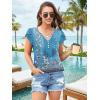 imageDisamer Summer Tops for Women Petal Short Sleeve Shirts Dressy Pleated Tunic 2025 Casual V Neck Button Down BlousesFloral Blue