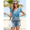 imageDisamer Summer Tops for Women Petal Short Sleeve Shirts Dressy Pleated Tunic 2025 Casual V Neck Button Down BlousesFloral Blue