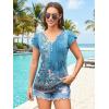 imageDisamer Summer Tops for Women Petal Short Sleeve Shirts Dressy Pleated Tunic 2025 Casual V Neck Button Down BlousesFloral Blue