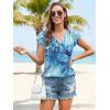 imageDisamer Summer Tops for Women Petal Short Sleeve Shirts Dressy Pleated Tunic 2025 Casual V Neck Button Down BlousesFloral Butterfly