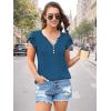 imageDisamer Summer Tops for Women Petal Short Sleeve Shirts Dressy Pleated Tunic 2025 Casual V Neck Button Down BlousesPure Blue