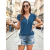 imageDisamer Summer Tops for Women Petal Short Sleeve Shirts Dressy Pleated Tunic 2025 Casual V Neck Button Down BlousesPure Blue