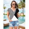 imageDisamer Summer Tops for Women Petal Short Sleeve Shirts Dressy Pleated Tunic 2025 Casual V Neck Button Down BlousesStriped Black