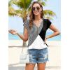 imageDisamer Summer Tops for Women Petal Short Sleeve Shirts Dressy Pleated Tunic 2025 Casual V Neck Button Down BlousesStriped Black