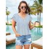 imageDisamer Summer Tops for Women Petal Short Sleeve Shirts Dressy Pleated Tunic 2025 Casual V Neck Button Down BlousesStriped Blue