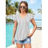 imageDisamer Summer Tops for Women Petal Short Sleeve Shirts Dressy Pleated Tunic 2025 Casual V Neck Button Down BlousesStriped Gray
