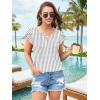 imageDisamer Summer Tops for Women Petal Short Sleeve Shirts Dressy Pleated Tunic 2025 Casual V Neck Button Down BlousesStriped Gray