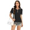 imageDisamer Womens Summer Tops Spring Fashion 2025 Short Sleeve Shirts Patchwork Button V Neck Tunic Tops Casual Work BlousesPlaid Black